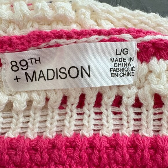 89th & Madison Stripe Pointelle Stitch Pullover Raspberry Sorbet Size Large NWT - Picture 6 of 7